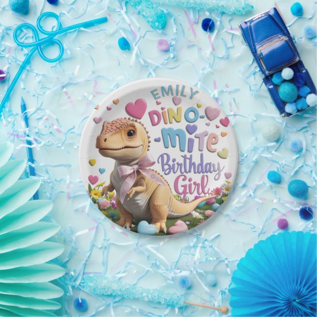 Dinosaur Adventure Girl Happy Birthday Paper Plates (Party)