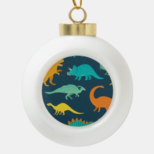 Dinosaur Adventure Kids Nursery Wallpaper Ceramic Ball Christmas Ornament