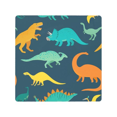 Dinosaur Adventure Kids Nursery Wallpaper Metal Print