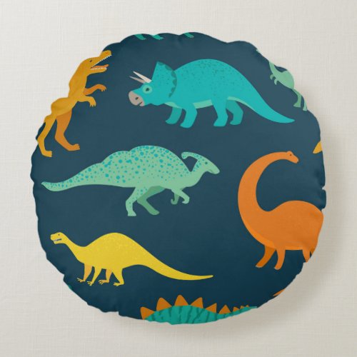 Dinosaur Adventure Kids Nursery Wallpaper Round Pillow