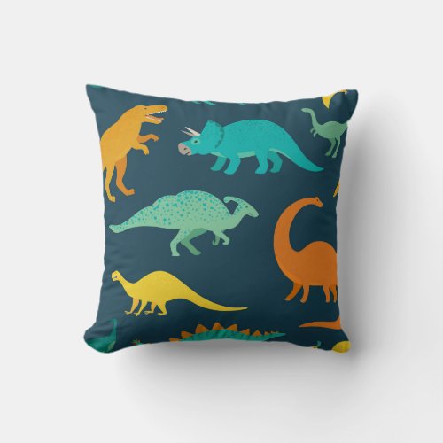 Dinosaur Adventure Kids Nursery Wallpaper Throw Pillow