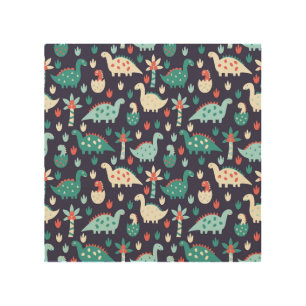 Dinosaur Adventure Seamless Design Wood Wall Art
