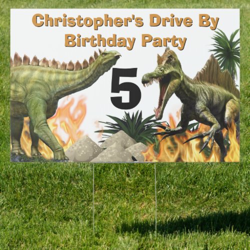 Dinosaur age t_rex theme birthday party boys sign