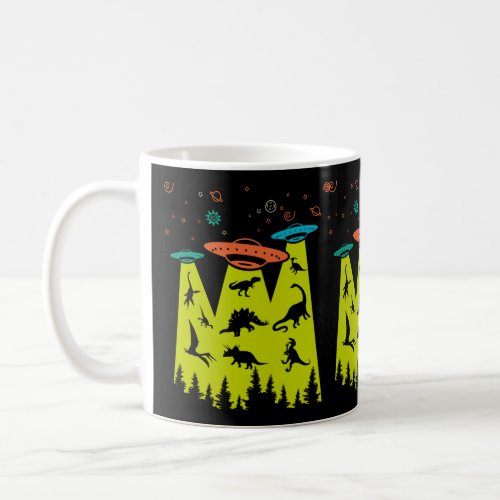Dinosaur Alien Abduction Colorful Design Coffee Mug