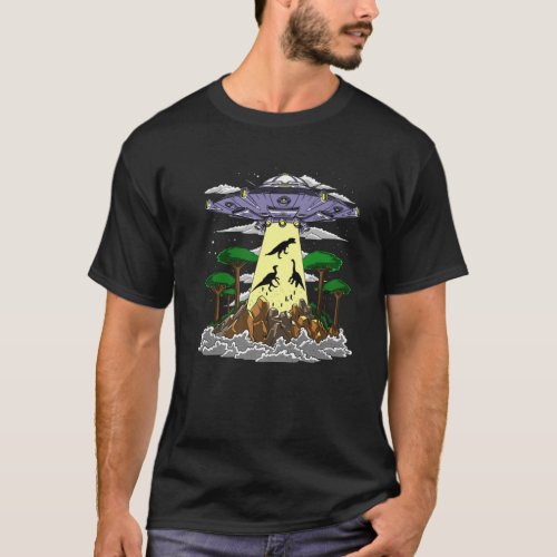 Dinosaur Alien Abduction Space UFO Science Fiction T_Shirt