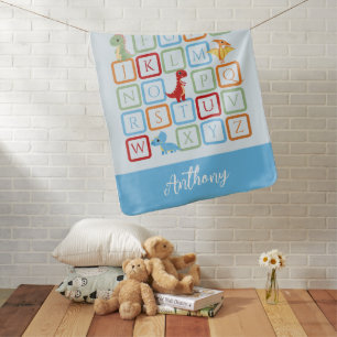Dinosaur Alphabet blue monogram Baby Blanket