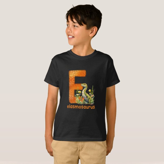 Dinosaur Alphabet E type Elasmosaurus T-Shirt (Front Full)