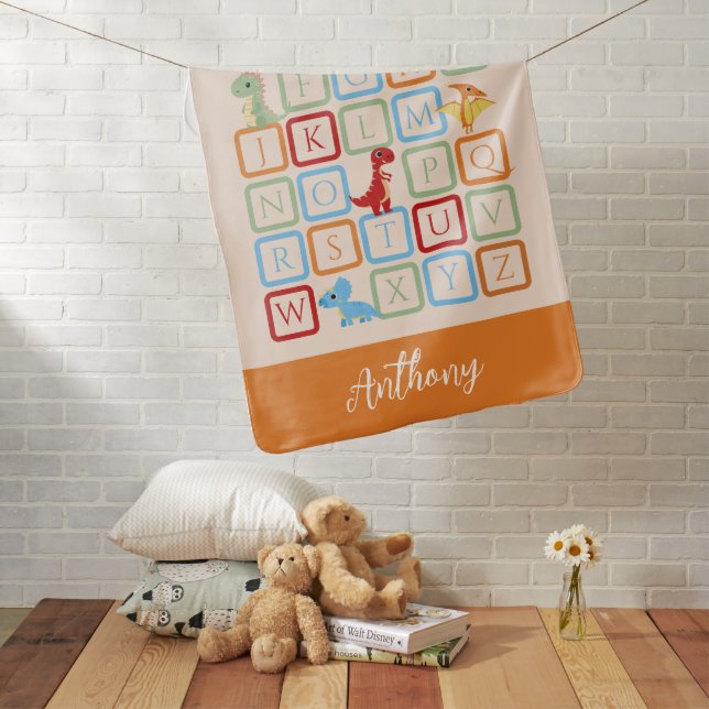 Dinosaur Alphabet orange  monogram  Baby Blanket (In Situ)