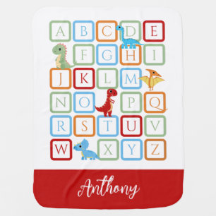 Dinosaur Alphabet red monogram  Baby Blanket