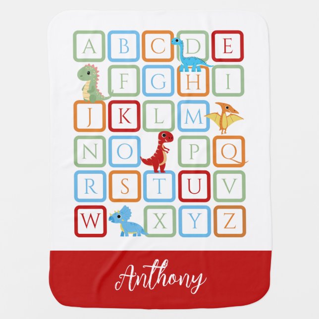 Dinosaur Alphabet red monogram  Baby Blanket (Front)
