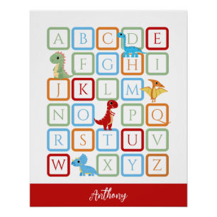 Dinosaur Alphabet red monogram Poster