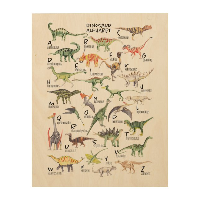 Dinosaur Alphabet Wood Wall Art (Front)