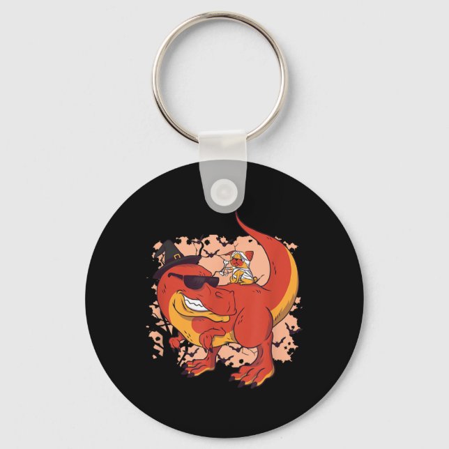 Dinosaur And Dog - Funny Halloween Keychain (Front)