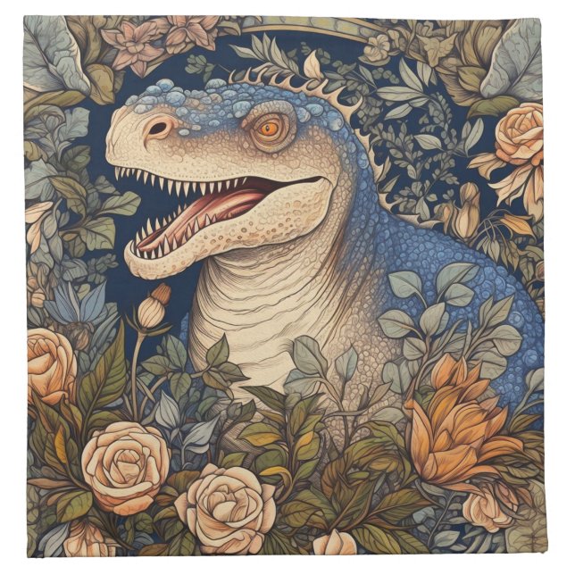Dinosaur and flowers art nouveau style cloth napkin (Front)