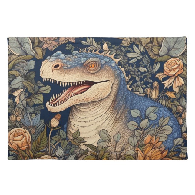 Dinosaur and flowers art nouveau style cloth placemat (Front)