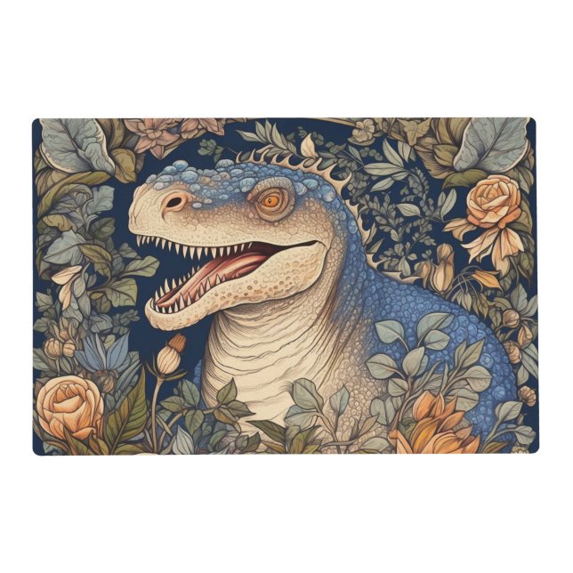 Dinosaur and flowers art nouveau style placemat (Front)