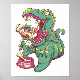 Dinosaur and Kid Cartoon Drawing Poster