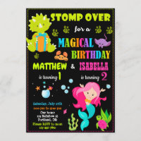 Dinosaur and Mermaid birthday invitation Two theme