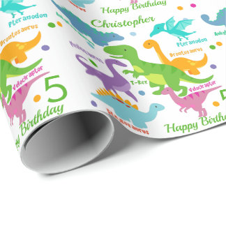 Dinosaur And Names Kids Birthday Wrapping Paper