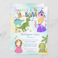 Dinosaur and Princess Invitation Boy Girl