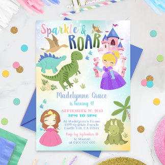 Dinosaur and Princess Invitation Boy Girl