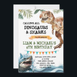 Dinosaur and Shark joint party invitation<br><div class="desc">Dinosaur and Shark joint party invitation</div>