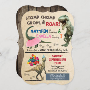 Dinosaur and tutu birthday invitation
