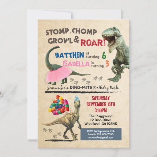 Dinosaur and tutu birthday invitation Zazzle