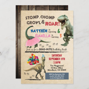 Dinosaur and tutu birthday invitation