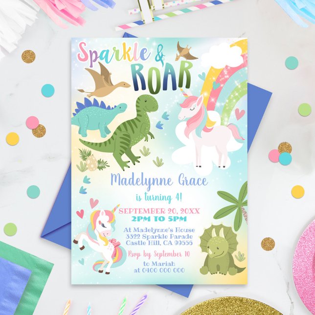 Dinosaur and Unicorn Invitation Boy Girl (Creator Uploaded)