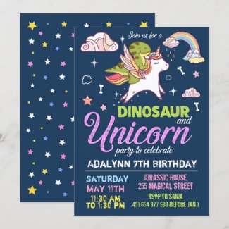 Dinosaur and Unicorn Invitation - SIBLING INVITE