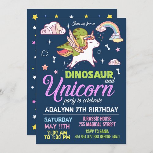 Dinosaur and Unicorn Invitation _ SIBLING INVITE