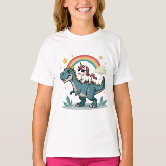 Dinosaur and Unicorn Rainbow Design T-Shirt