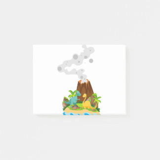 Dinosaur and volcano post-it notes