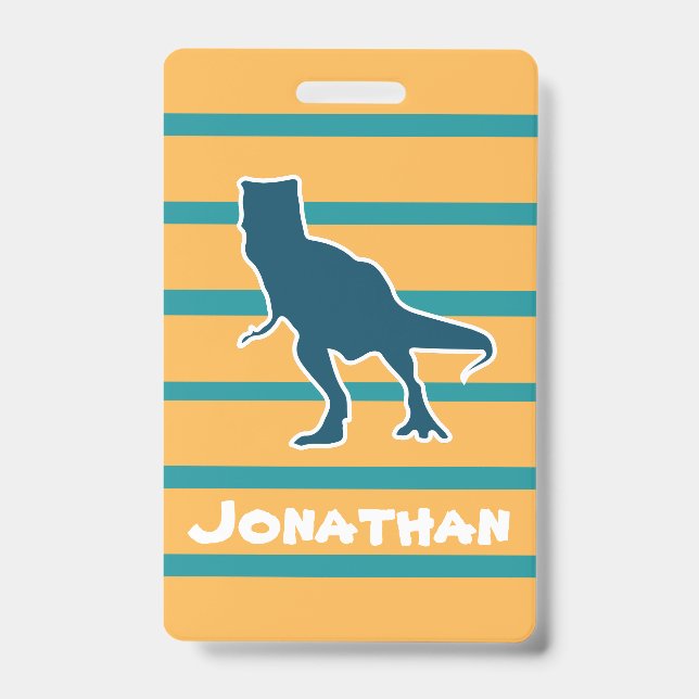 Dinosaur angry t-rex cartoon custom name badge (Front)