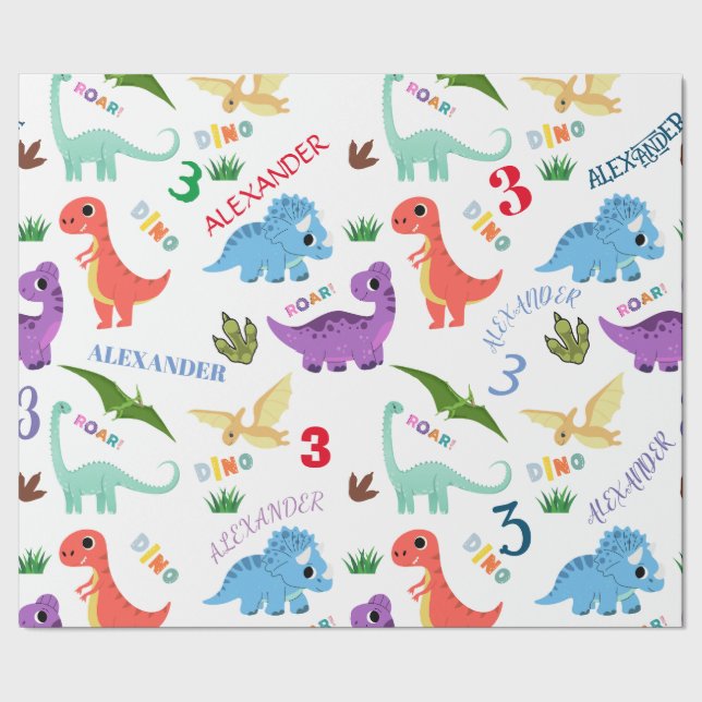Dinosaur Animal Dino birthday party Personalized  Wrapping Paper (Seam)