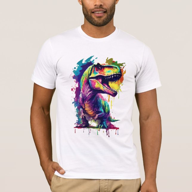 Dinosaur Art | Splash of Color Cool Dinosaur T-Shirt (Front)