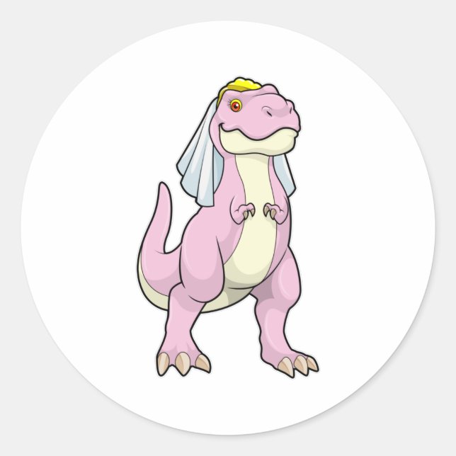 Dinosaur as Bride at Wedding with Veil Classic Round Sticker (Front)