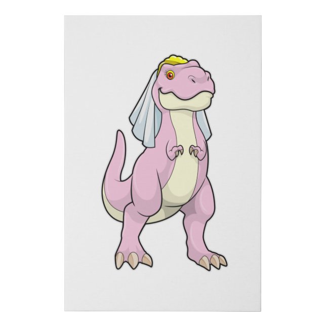 Dinosaur as Bride at Wedding with Veil Faux Canvas Print (Front)