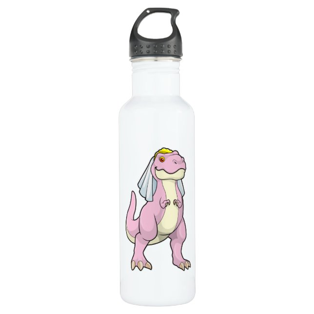 Dinosaur as Bride at Wedding with Veil Stainless Steel Water Bottle (Front)