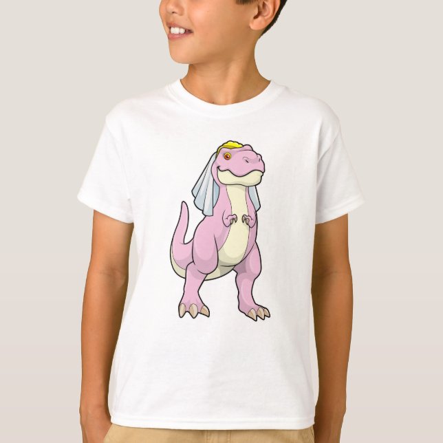 Dinosaur as Bride at Wedding with Veil T-Shirt (Front)