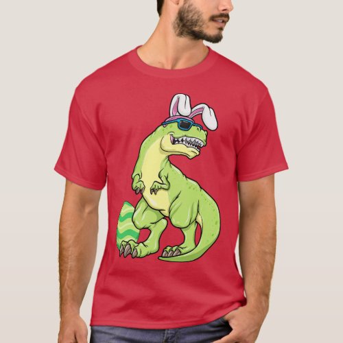 Dinosaur as Easter bunny with Sunglasses and Egg T_Shirt