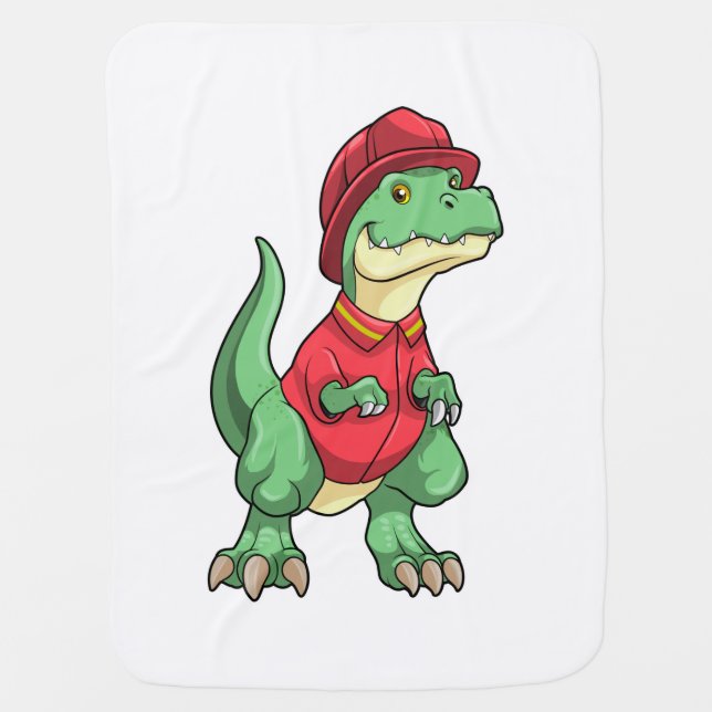 Dinosaur as Firefighter with Fire helmet Baby Blanket (Front)