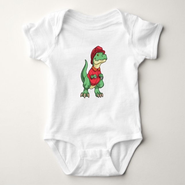 Dinosaur as Firefighter with Fire helmet Baby Bodysuit (Front)