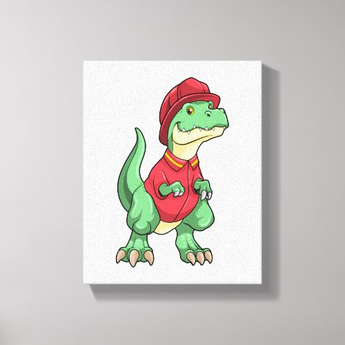 Dinosaur as Firefighter with Fire helmet Canvas Print