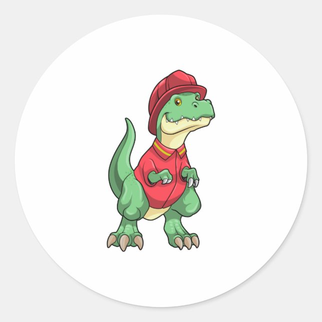 Dinosaur as Firefighter with Fire helmet Classic Round Sticker (Front)