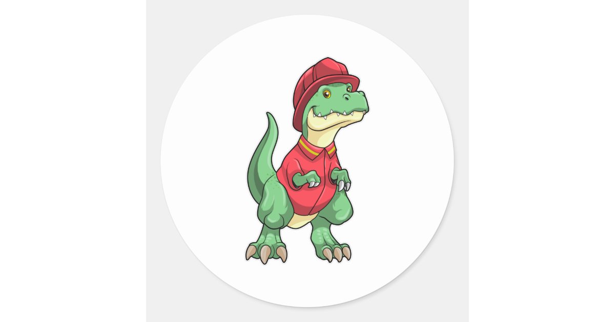 Dinosaur as Firefighter with Fire helmet Classic Round Sticker | Zazzle