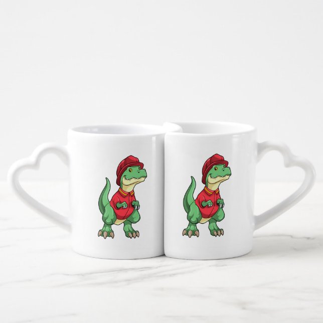 Dinosaur as Firefighter with Fire helmet Coffee Mug Set (Front Nesting)