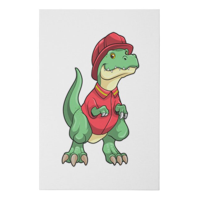 Dinosaur as Firefighter with Fire helmet Faux Canvas Print (Front)