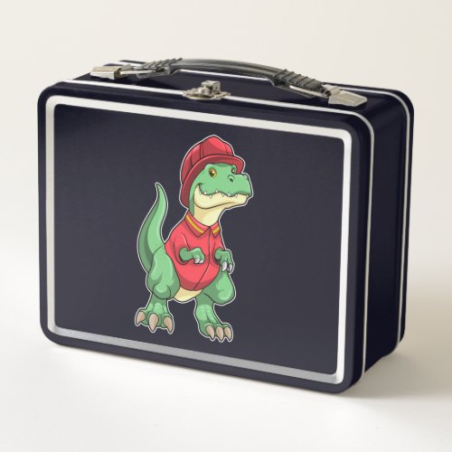 Dinosaur as Firefighter with Fire helmet Metal Lunch Box